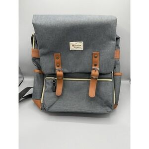 Modoker vintage-style Gray Canvas Laptop Backpack  with faux leather‎ straps